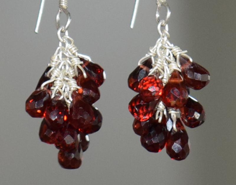 GARNET EARRING W/ SOLID 925 STERLING SILVER (1 of 3)