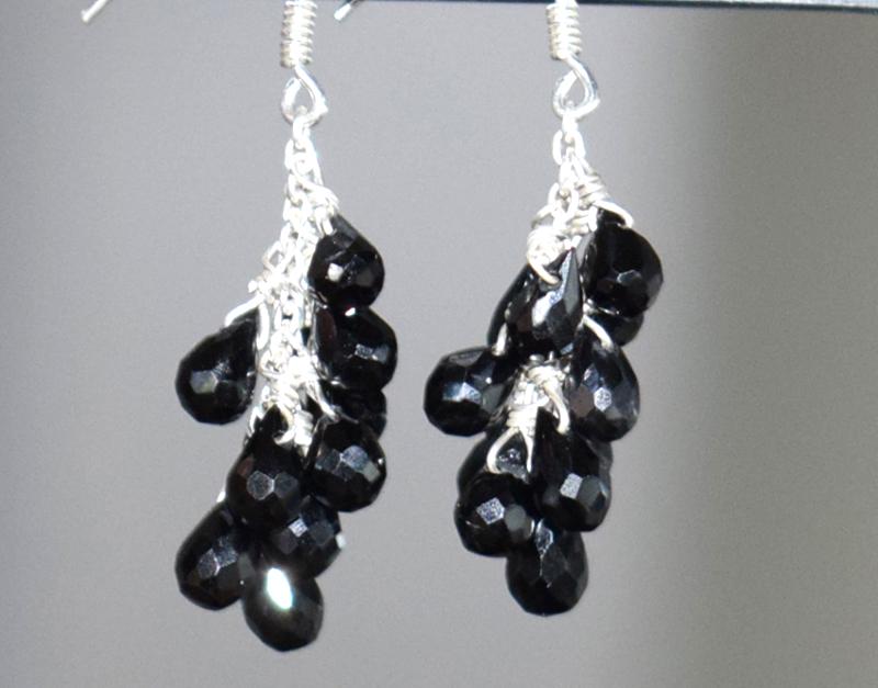 BLACK SPINEL EARRING W/ SOLID 925 STERLING SILVER (1 of 4)