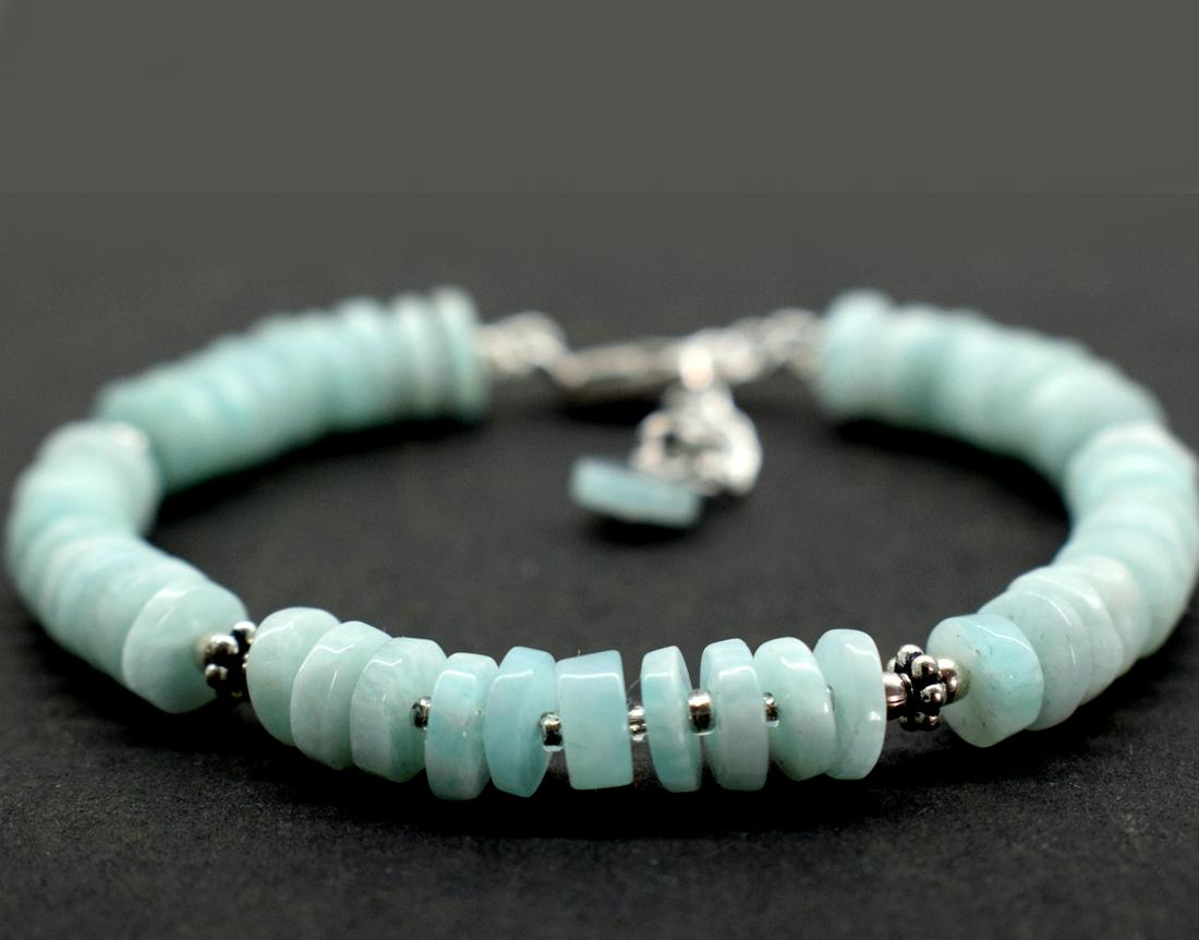 AMAZONITE HESHI BRACELET W/ 925 SILVER (1 of 5)