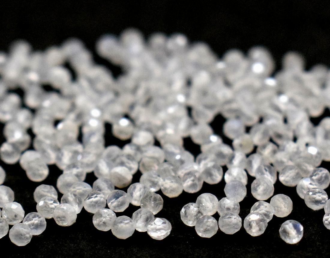 250 PIECES MOONSTONE - ROUND 2 mm - LOOSE: " LOOSE BEADS"- means the drilled pieces of gemstones , ideally you can use it to create of of a kind jewelry . STONE : NATURAL EARTH MINED FINE WHITE MOONSTONE BEADS FACETED ROUND SHAPE BEADS . All t