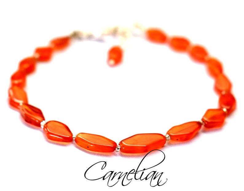 CARNELIAN BRACELET W/ 925 STERLING SILVER: These are Natural , earth mined CARNELIAN fancy shape beads finished with SOLID 925 Sterling Silver lobster clasp. All chains and spacers are also Solid 925 Sterling Silver. Clasp is adjustable from 7