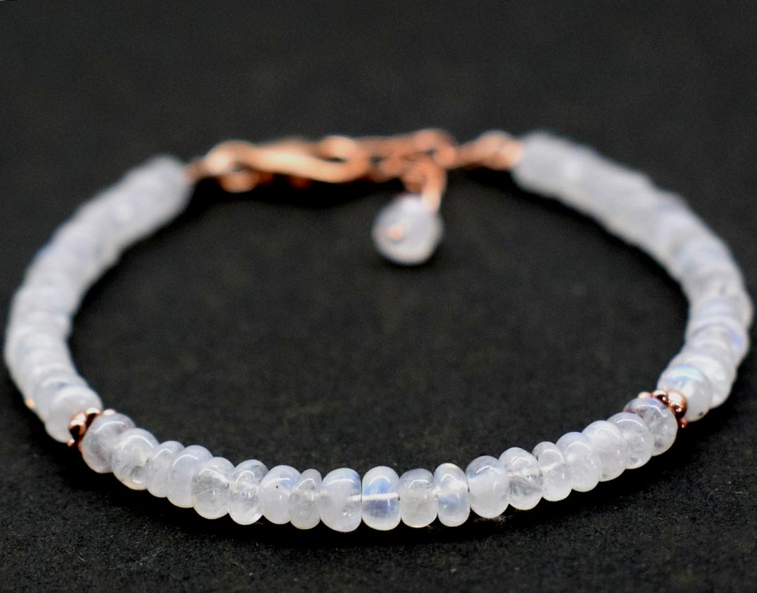MOONSTONE RONDELLE BRACELET W/ 925 SILVER (1 of 5)