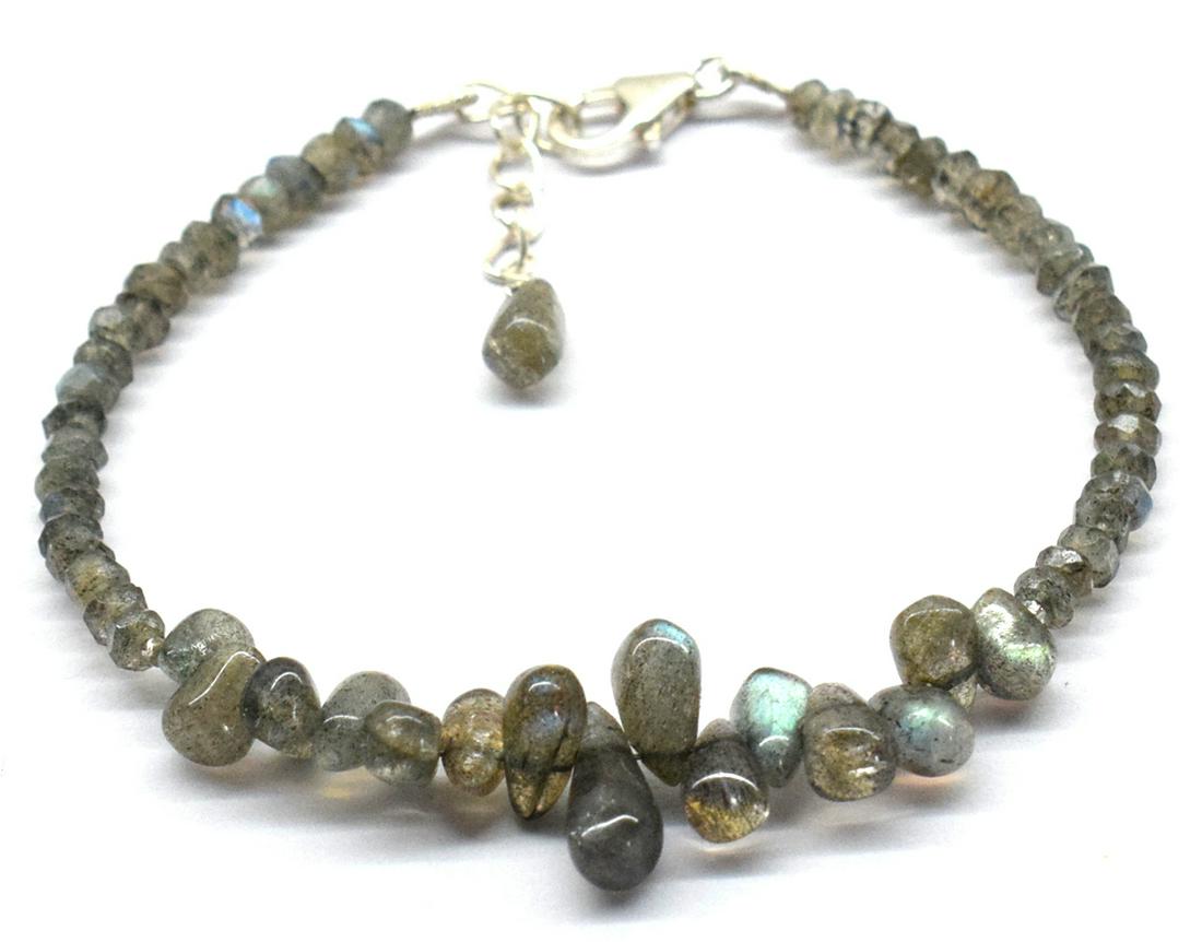 LABRADORITE BRIOLETTTE BRACELET W/ 925 SILVER: These are Natural , earth mined LABRADORITE faceted rondelle and briolette shape beads finished with SOLID 925 Sterling Silver lobster clasp. All chains and spacers are also Solid 925 Sterling Silver.