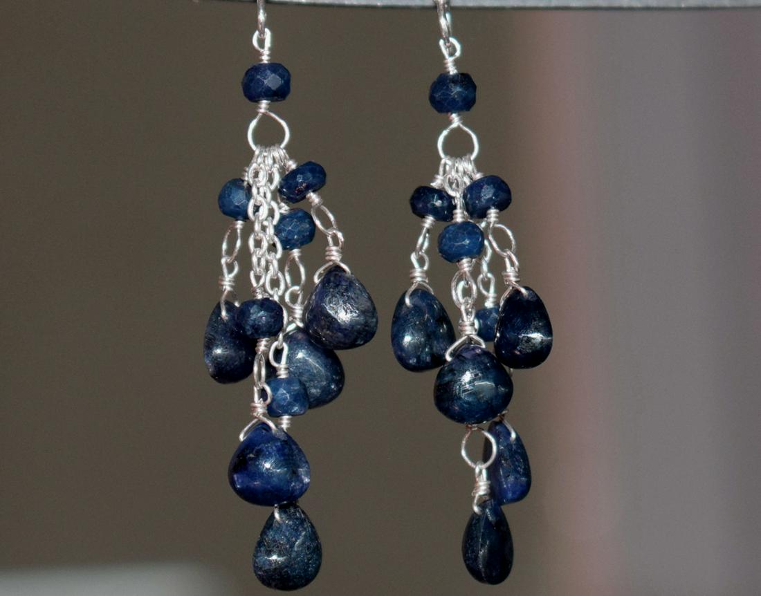 BLUE SAPPHIRE HEART EARRING W/ STERLING SILVER (1 of 4)