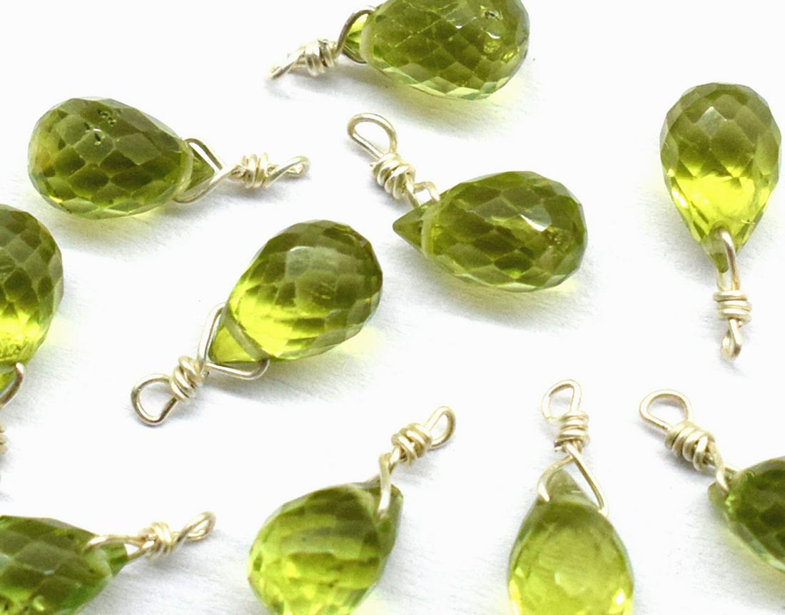 10 PCS - NATURAL PERIDOT - BRIOLETTE - 925 SILVER LOOPS (1 of 3)