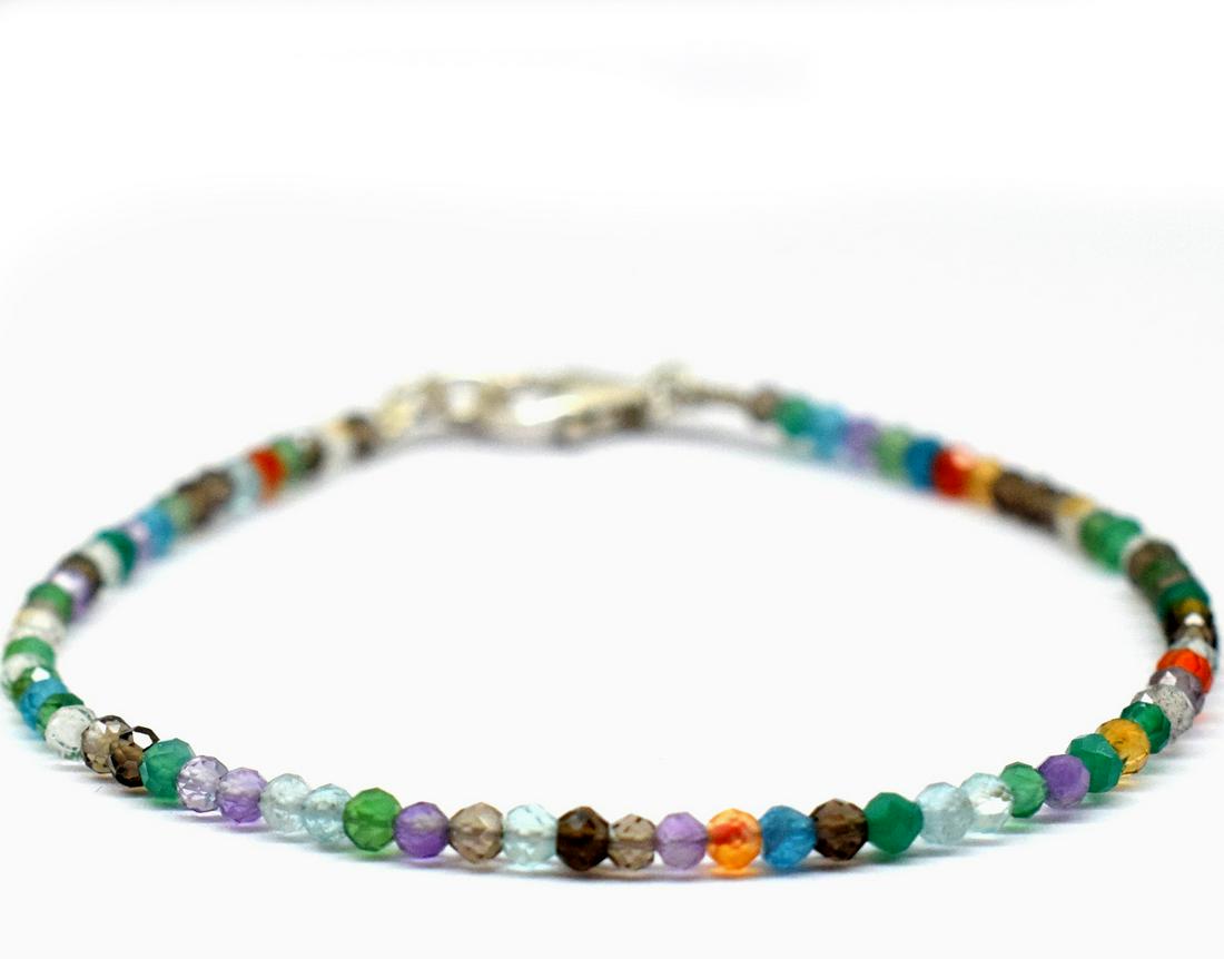 NATURAL MULTI GEMSTONE BRACELET W/ 925 SILVER (1 of 4)