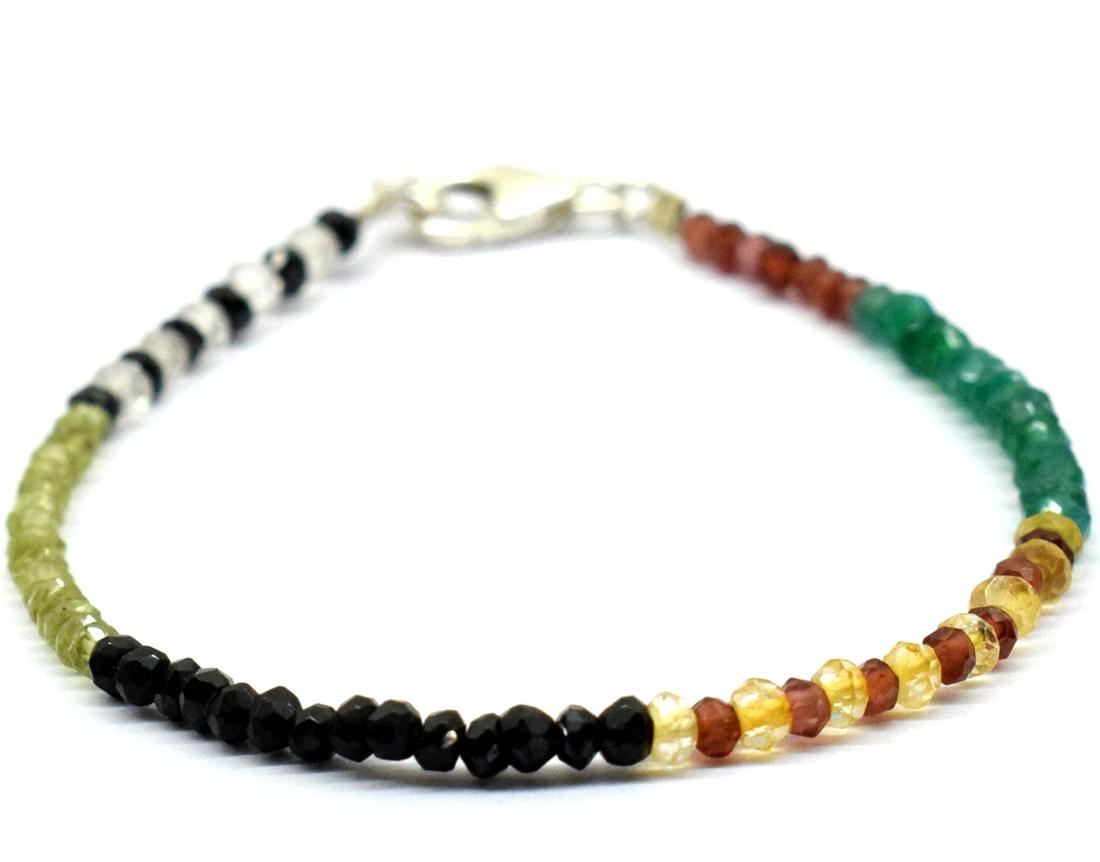 NATURAL MULTI GEMSTONE BRACELET W/ 925 SILVER (1 of 4)