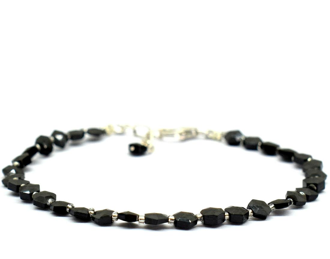 BLACK SPINEL HEXAGON BRACELET W/ 925 SILVER (1 of 5)