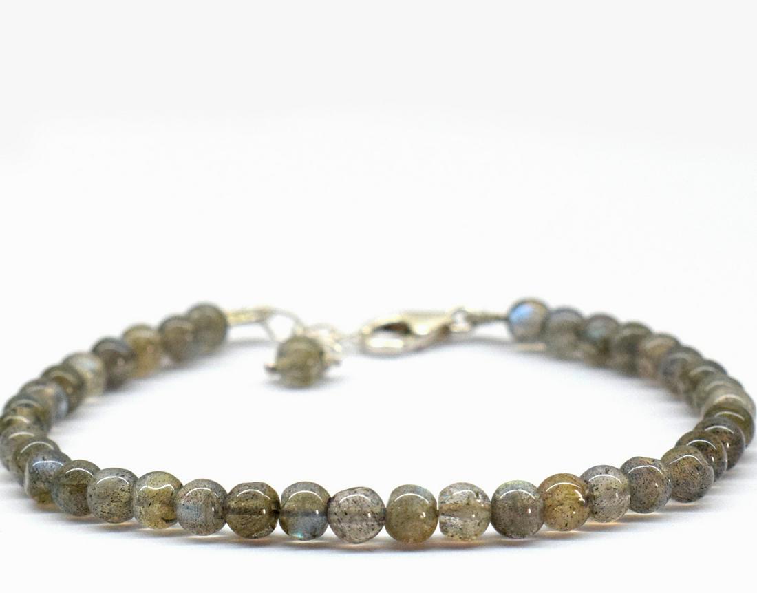 NATURAL LABRADORITE ROUND BRACELET W/ 925 SILVER (1 of 5)