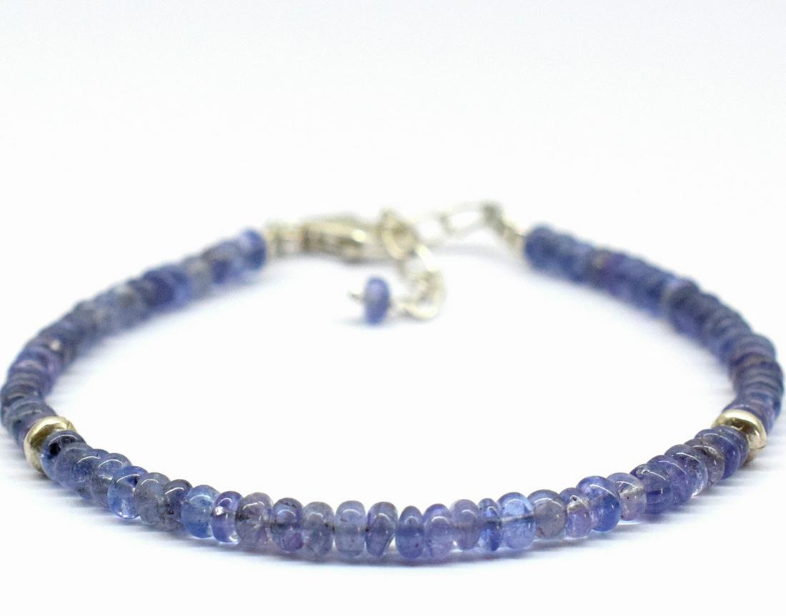 NATURAL TANZANITE RONDELLE BRACELET W/ 925 SILVER (1 of 5)