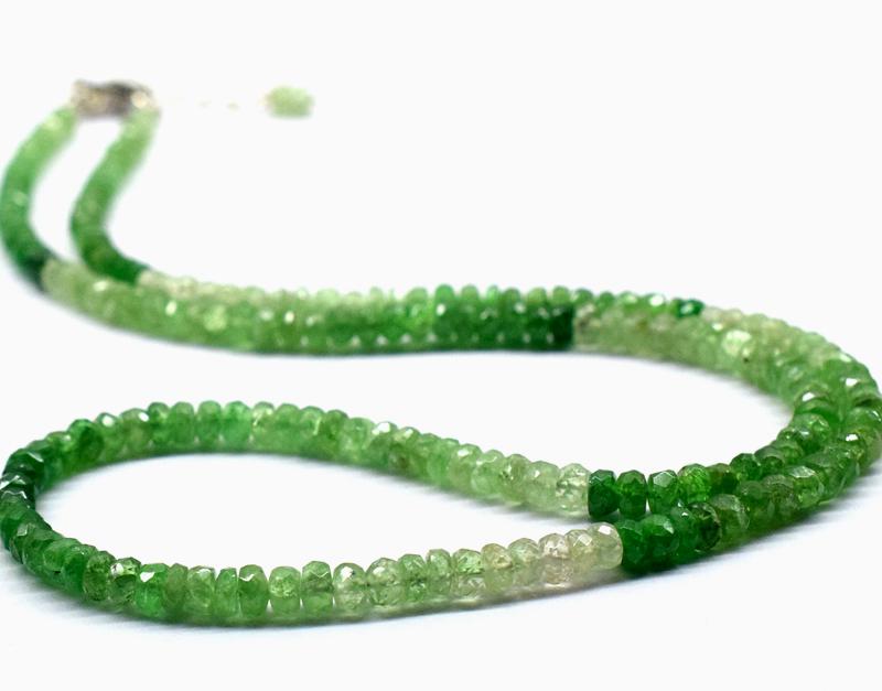 925 SILVER -TSAVORITE GARNET 17-18" NECKLACE: These are Natural , earth mined and hand crafted with precision TSAVORITE GARNET FACETED RONDELLE beaded necklace with SOLID 925 Sterling Silver clasp, SIZE OF STONE = 3.5 mm . Width = 1.5 - 2 mm . To