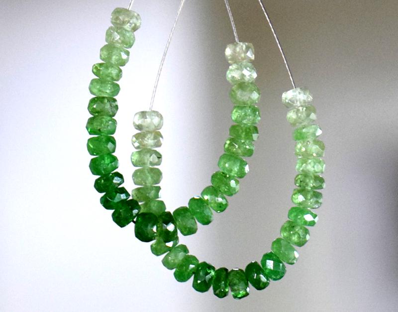 2 TASSEL - TSAVORITE GARNET RONDELLE BEADS: " TASSEL"- means the drilled pieces of gemstones are loosely attached with a wire , ideally you can use it to create of of a kind jewelry . STONE : NATURAL GEMSTONE TSAVORITE GARNET FACETED RONDELLE B