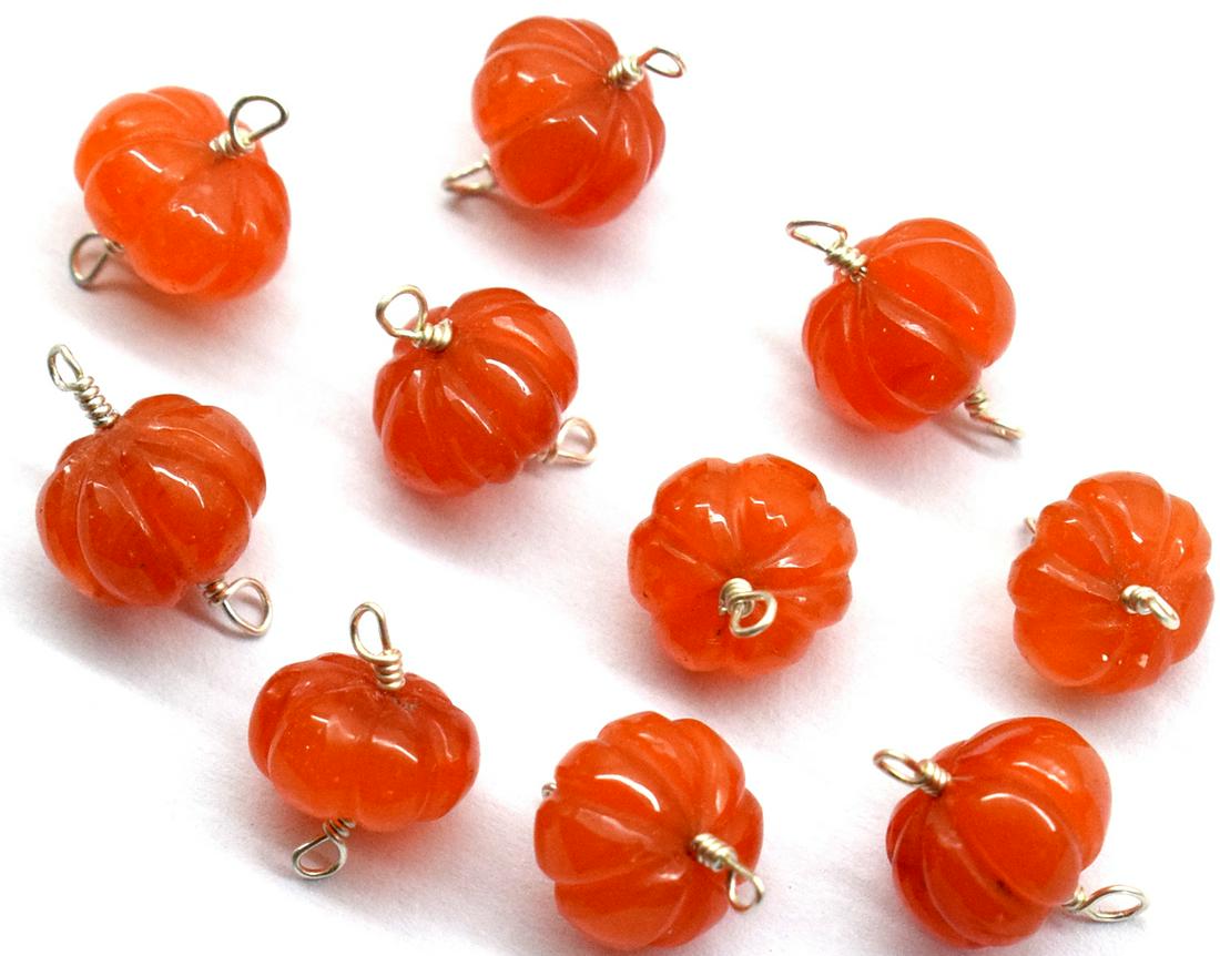 CARNELIAN CARVED RONDELLE - 925 SILVER LOOPS - 10: These are Natural, earth mined and hand crafted with precision CARNELIAN MELON CARVED RONDELLE drilled beads . ( 10 PIECES ) Wrapped in SOLID 925 Sterling Silver wire loops, perfect for connectors and