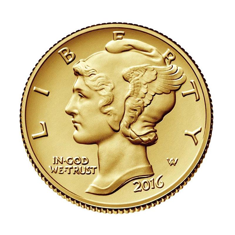 2016-W 1/10 oz Gold Mercury Dime Coin Original Mint Pac: 2016-W 1/10 oz Gold Mercury Dime Coin Original Mint Packaging **|**|** The US Mint proudly introduces its US Mint Centennial Gold Coin series! Celebrating one hundred years of some of the most success