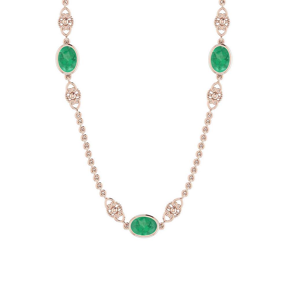 Certified 1.50 Ctw Emerald Yard Necklace 14K Gold Rose: Certified 1.50 Ctw Emerald Yard Necklace 14K Gold Rose **|**|** Center Stone Approx Weight: 1.50 Ctw (6 Pcs Oval) Center Stone Color: Emerald Center Stone Setting: Bezel Metal Approx Weight: 5.00 Gram