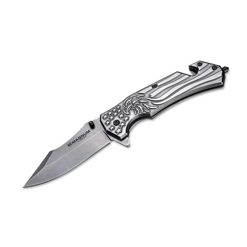 Magnum Freedom Folder: Magnum Freedom Folder **|**|** This impressive knife proudly displays the American national symbol the bald eagle and the stars and stripes of the flag. ?The rugged handle is crafted of sturdy stainle