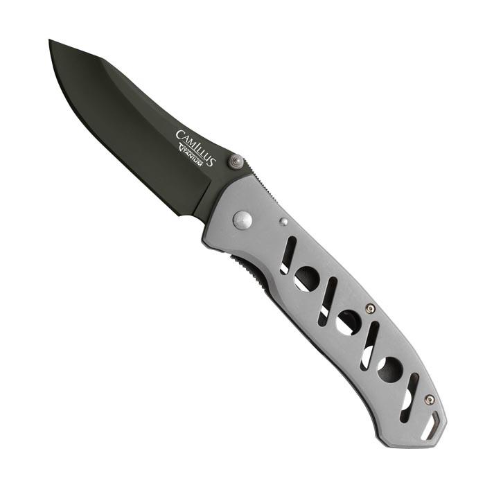 Camillus 8in. Folding Knife Wide Blade ? Ergonomic Alum: Camillus 8in. Folding Knife Wide Blade ? Ergonomic Aluminum Handle **|**|** 8in. Carbonitride Titanium TM Folding Wide Blade Knife with Ergonomic Handle #TLJ64706
