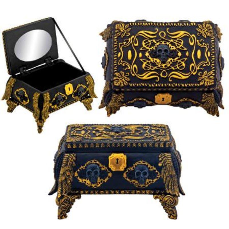 GOLD AND BLACK SKULL JEWELRY BOX: GOLD AND BLACK SKULL JEWELRY BOX **|**|** GOLD AND BLACK SKULL JEWELRY BOX #TLJ69796