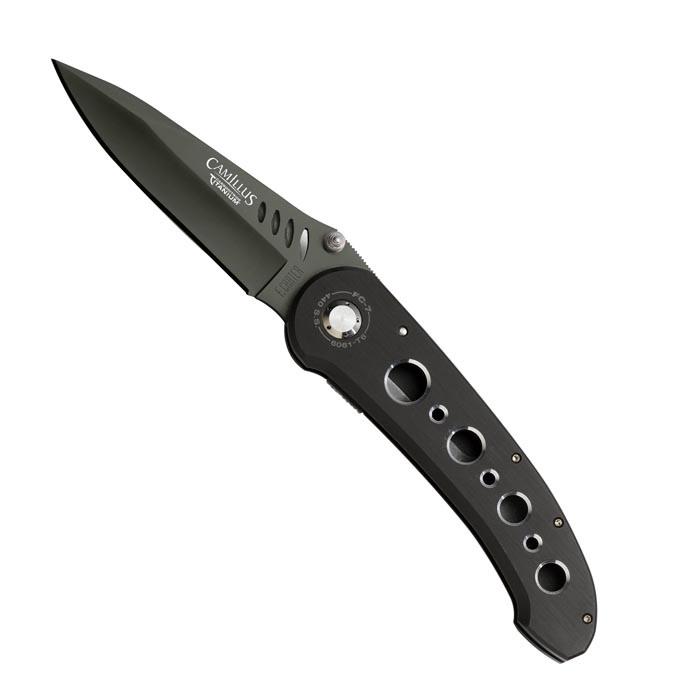 Camillus 8.5in. Folding Knife Hollow Ground Blade ? Alu: Camillus 8.5in. Folding Knife Hollow Ground Blade ? Aluminum Handl **|**|** 8.5in. Carbonitride Titanium TM Folding Knife with Aluminum Handle #TLJ64713