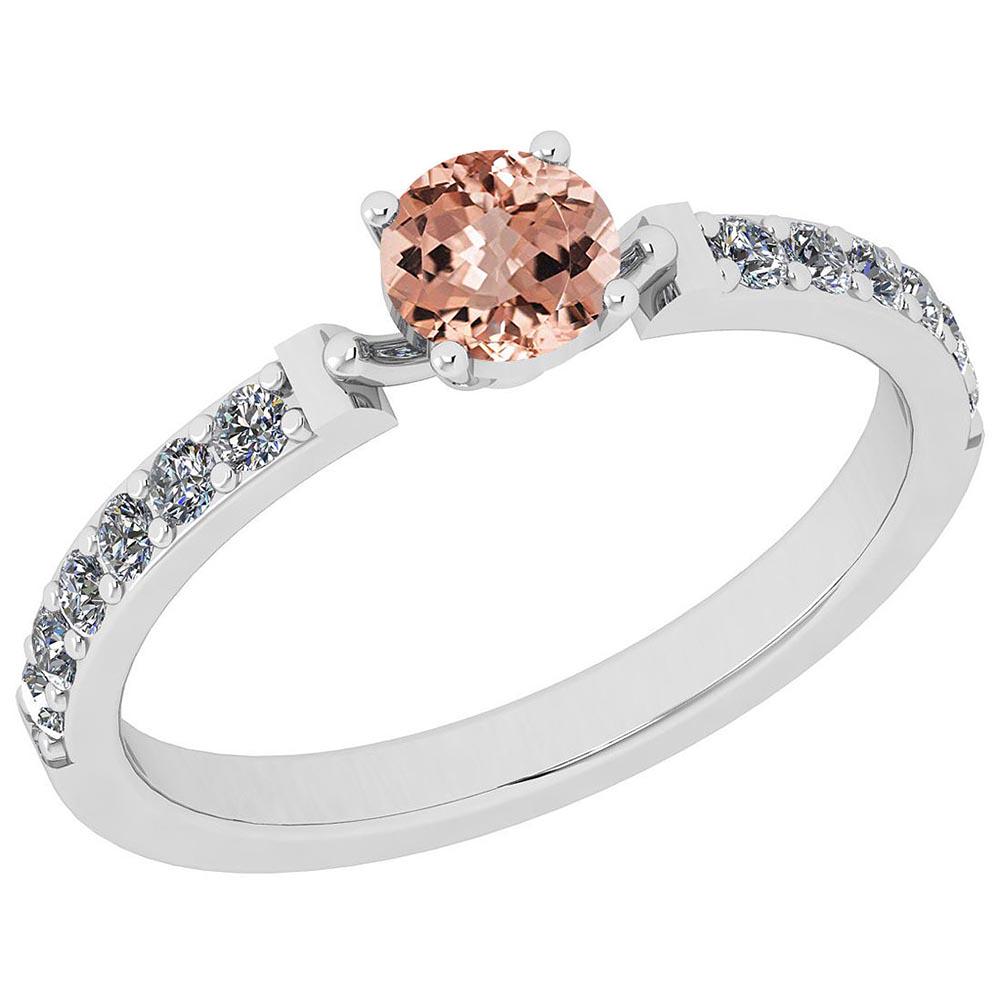 Certified 0.60 Ctw Morganite And Diamond SI2/I1 14K Whi: Certified 0.60 Ctw Morganite And Diamond SI2/I1 14K White Gold Ring **|**|** Center Stone Approx Weight: 0.35 Ctw 1 Pc Round Center Stone: Morganite Setting: Prong Side Stone 0.25 Ctw Side Stone Color