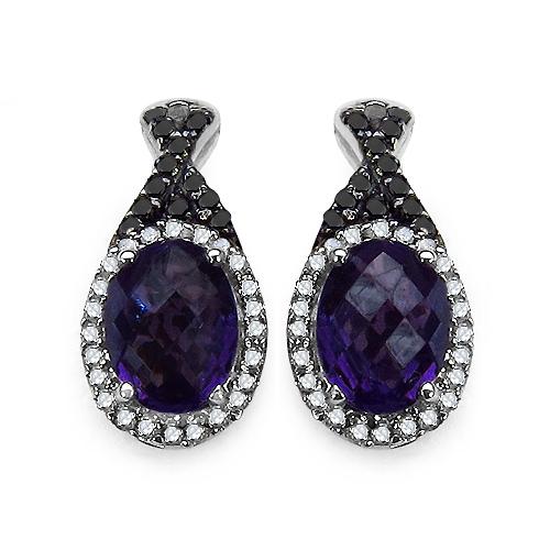 2.71 CTW Genuine Amethyst Black Diamond & White Diamond: 2.71 CTW Genuine Amethyst Black Diamond & White Diamond .925 Sterling Silver Earrings **|**|** 2.71 CTW Genuine Amethyst Black Diamond & White Diamond .925 Sterling Silver Earrings #TLJ90336