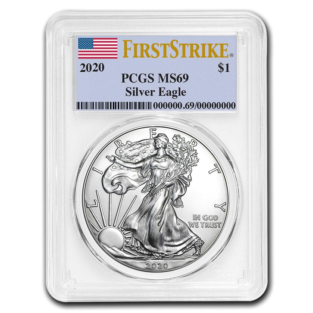 Certified Uncirculated Silver Eagle 2020 MS69 PCGS Firs: Certified Uncirculated Silver Eagle 2020 MS69 PCGS First Strike **|**|** Certified Uncirculated Silver Eagle 2020 MS69 PCGS First Strike #TLJ84315