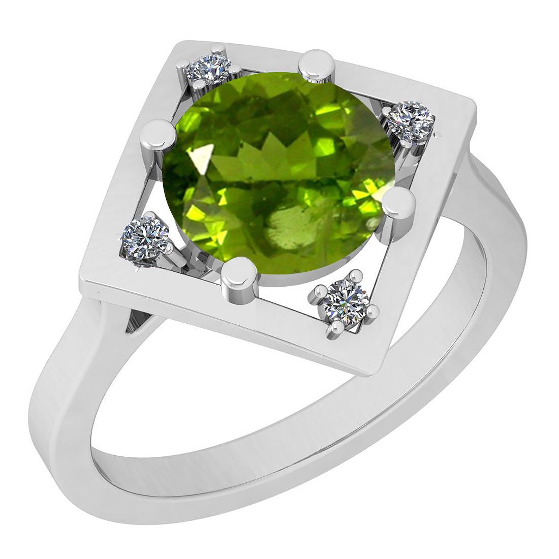 Certified 2.10 Ctw Peridot And Diamond I1/I2 10K White: Certified 2.10 Ctw Peridot And Diamond I1/I2 10K White Gold Vintage Style Ring **|**|** Center Stone Approx Weight: 2.00 Ctw (1 Pcs Round Cut) Center Stone Color: Peridot Center Stone Setting: Prong S