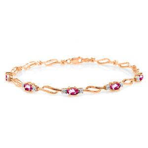 14K Solid Rose Gold Tennis Bracelet withPink Topaz & Di: 14K Solid Rose Gold Tennis Bracelet withPink Topaz & Diamonds **|**|** Pink Topaz / Diamond; Metal Color:Rose Gold; Condition: New With Tags; TWC: 3.39 ;Metal: 14 K. Solid Rose Gold ;Stone: Natural; W