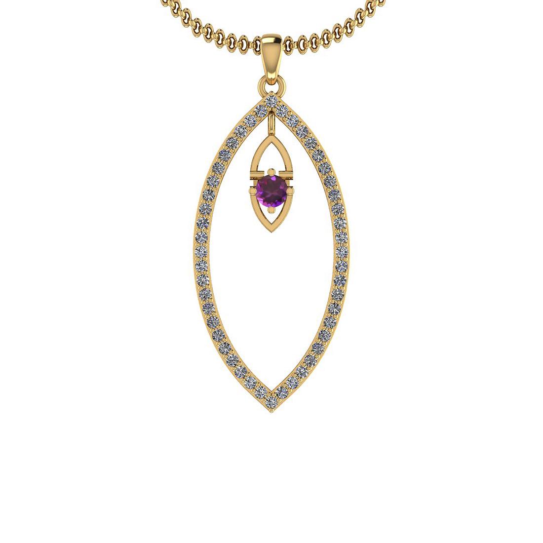 Certified 0.45 Ctw Amethyst And Diamond I1/I2 10K Yello: Certified 0.45 Ctw Amethyst And Diamond I1/I2 10K Yellow Gold Necklace **|**|** Center Stone Approx Weight: 0.20 Ctw (1 Pcs Round Cut) Center Stone Color: Amethyst Center Stone Setting: Prong Side Sto
