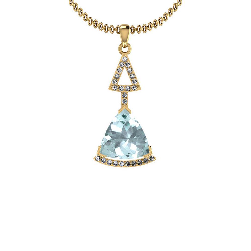 Certified 4.55 Ctw VS/SI1 Aquamrine And Diamond 14K Yel: Certified 4.55 Ctw VS/SI1 Aquamrine And Diamond 14K Yellow Gold Pendant **|**|** Color Stone Approx Weight: 4.30 Ctw (1 Pcs Trillion) Center Stone Color: Aquamrine Center Stone Setting: Prong Side Sto