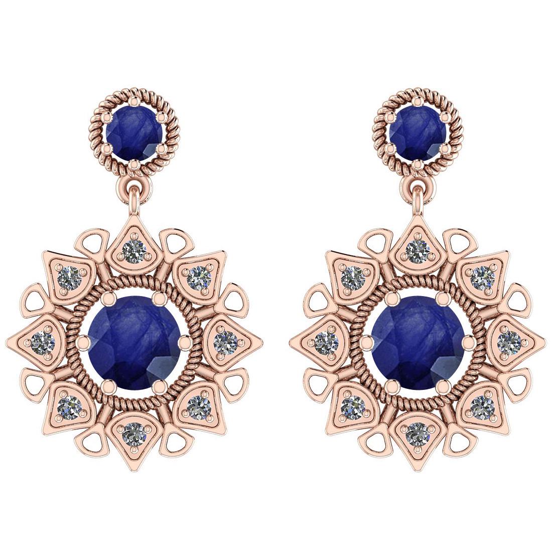 Certified 1.62 Ctw Blue Sapphire And Diamond I1/I2 14K: Certified 1.62 Ctw Blue Sapphire And Diamond I1/I2 14K Gold Dangling Earrings **|**|** Color Stone Approx Weight: 1.50 Ctw (4 Pcs Round) Center Stone Color: Blue Sapphire Center Stone Setting: Prong S