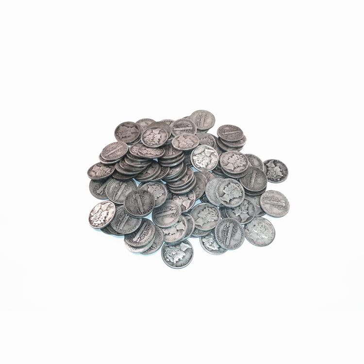 90% Silver Mercury Dimes 100 pcs.: 90% Silver Mercury Dimes 100 pcs. -- 90% Silver Mercury Dimes 100 pcs. #TLJ21210