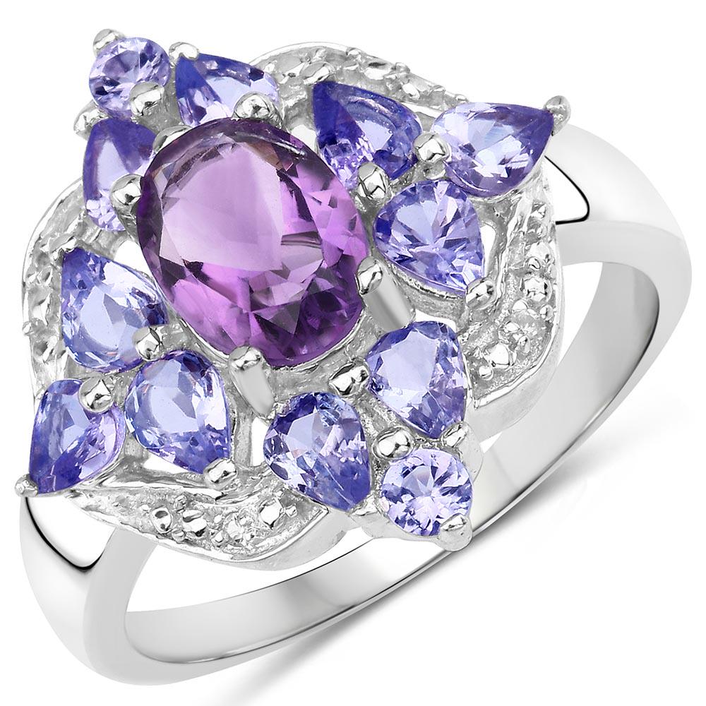 2.71 CTW Genuine Amethyst, Tanzanite and White Topaz .9: 2.71 CTW Genuine Amethyst, Tanzanite and White Topaz .925 Sterling Silver Ring -- 2.71 CTW Genuine Amethyst, Tanzanite and White Topaz .925 Sterling Silver Ring #TLJ89976