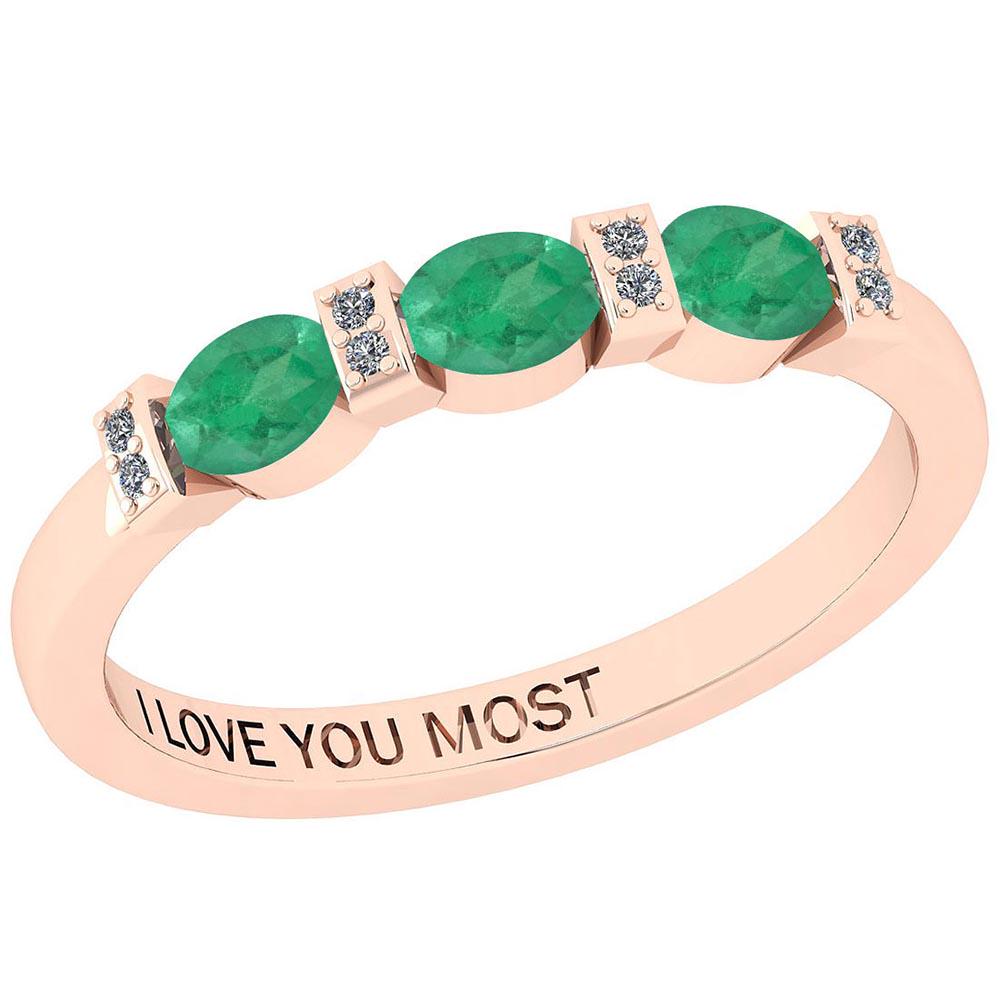 Certified 0.79 Ctw Emerald And Diamond SI1/SI2 14K Gold: Certified 0.79 Ctw Emerald And Diamond SI1/SI2 14K Gold Ring -- Center Stone Approx Weight: 0.75 Ctw (3 Pcs Oval) Center Stone Color: Emerald Center Stone Setting: Prong 0.04 Ctw Side Stone Color: H-I