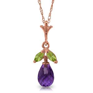 14K Solid Rose Gold Necklace with Purple Amethyst & Per: 14K Solid Rose Gold Necklace with Purple Amethyst & Peridots -- Amethyst / Peridot; Metal Color:Rose Gold; Condition: New With Tags; TWC: 1.7 ;Metal: 14 K. Solid Rose Gold ;Stone: Natural; Width: 0.3i