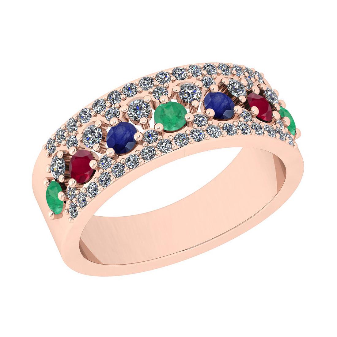 Certified 1.00 Ctw SI2/I1 Emerlad ,Ruby, Blue Sapphire: Certified 1.00 Ctw SI2/I1 Emerlad ,Ruby, Blue Sapphire And Diamond 18K Rose Gold Wedding Band Ring -- Multi Stone Weight : 0.50 Ctw ( Round Cut ) Multi Stone Color :-Emerlad ,Ruby, Blue Sapphire Stone
