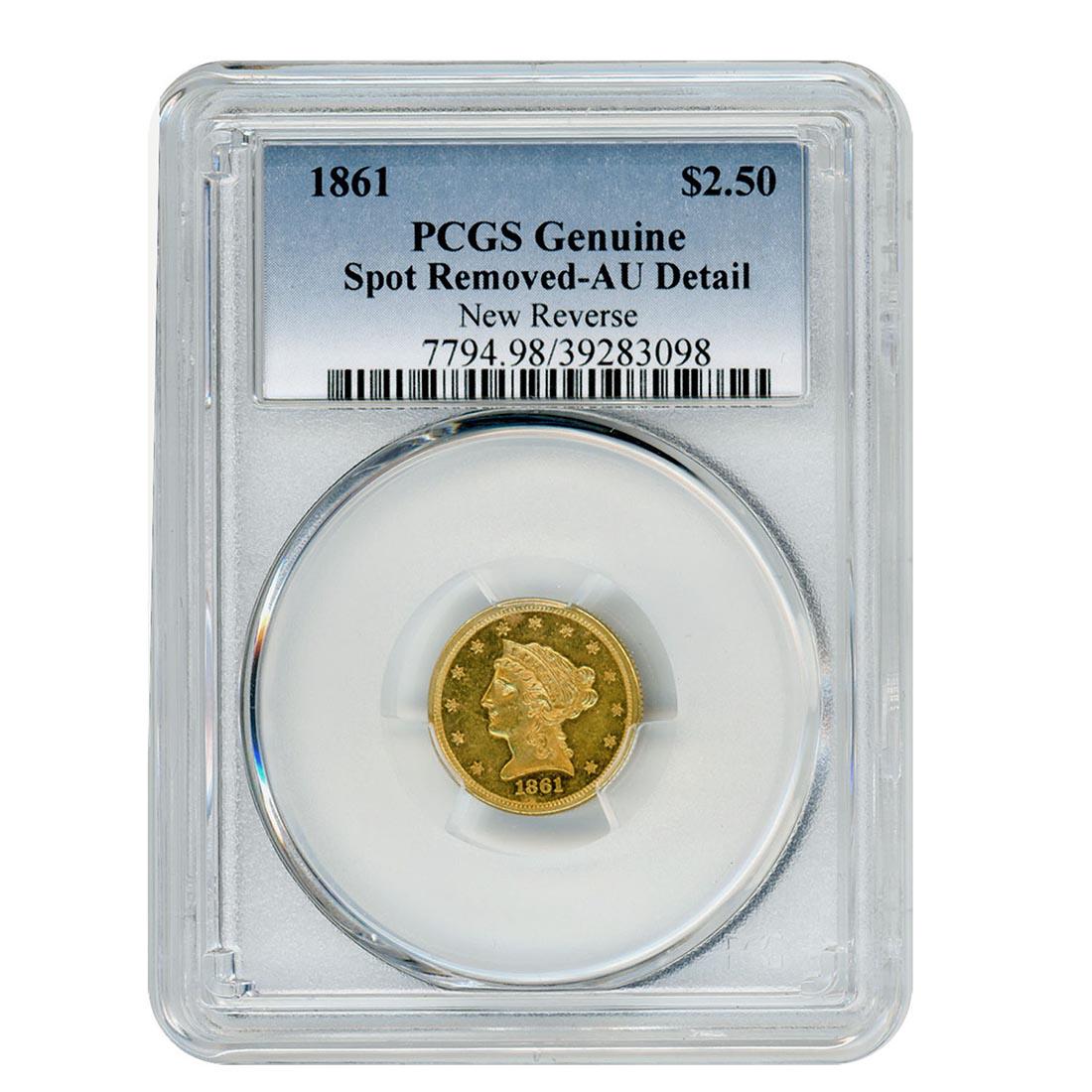 Certified $2.5 Gold Liberty 1861 Type 2 AU PCGS: Certified $2.5 Gold Liberty 1861 Type 2 AU PCGS -- Certified $2.5 Gold Liberty 1861 Type 2 AU PCGS #TLJ21528