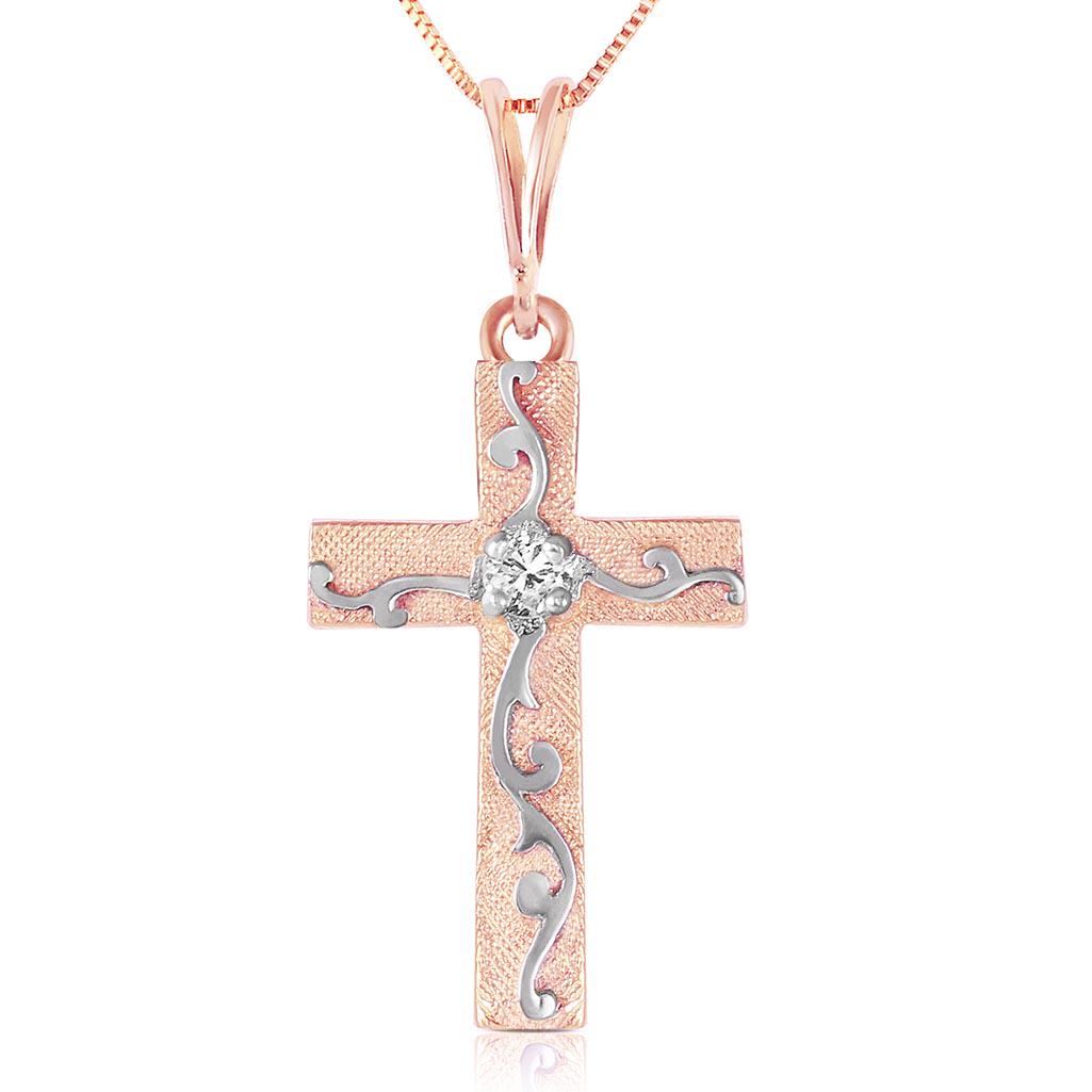 14K Solid Rose Gold Cross Necklace withNatural Diamond: 14K Solid Rose Gold Cross Necklace withNatural Diamond -- Diamond; Metal Color:Rose Gold; Condition: New With Tags; TWC: 0.05 ;Metal: 14 K. Solid Rose Gold ;Stone: Natural; Width: 0.51in (13.0mm); Hei