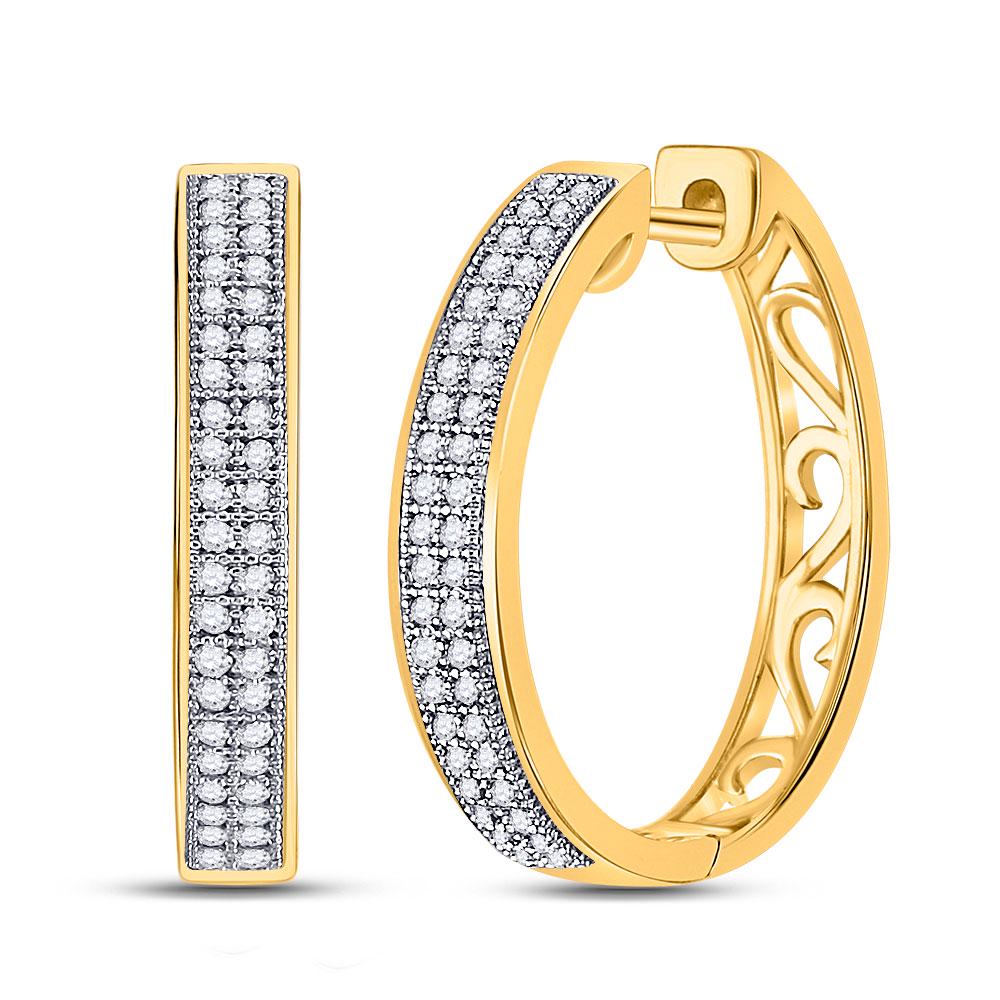 10kt Yellow Gold Womens Round Diamond Double Row Pave H: 10kt Yellow Gold Womens Round Diamond Double Row Pave Hoop Earrings 1/4 Cttw -- Metal Type: 10kt Yellow Gold ; Item Number: 55369 ; Style: Hoops ; Carats Total Weight *: 1/4 Ct.t.w. ; Primary Gem Type