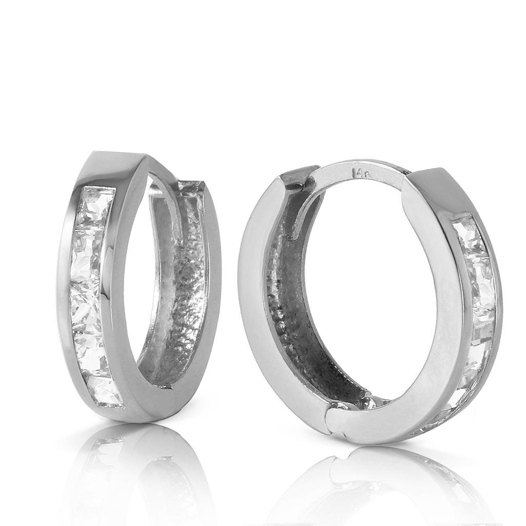 1.2 Carat 14K Solid White Gold Hoop Huggie Earrings Whi: 1.2 Carat 14K Solid White Gold Hoop Huggie Earrings White Topaz -- White Topaz; Metal Color:White Gold; Condition: New With Tags; TWC: 1.2 ;Metal: 14 K. Solid white Gold ;Stone: Natural; Width: 0.12in