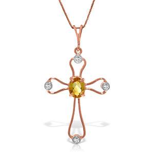 14K Solid Rose Gold Cross Necklace withNatural Diamonds: 14K Solid Rose Gold Cross Necklace withNatural Diamonds & Citrine -- Citrine / Diamond; Metal Color:Rose Gold; Condition: New With Tags; TWC: 0.57 ;Metal: 14 K. Solid Rose Gold ;Stone: Natural; Width: