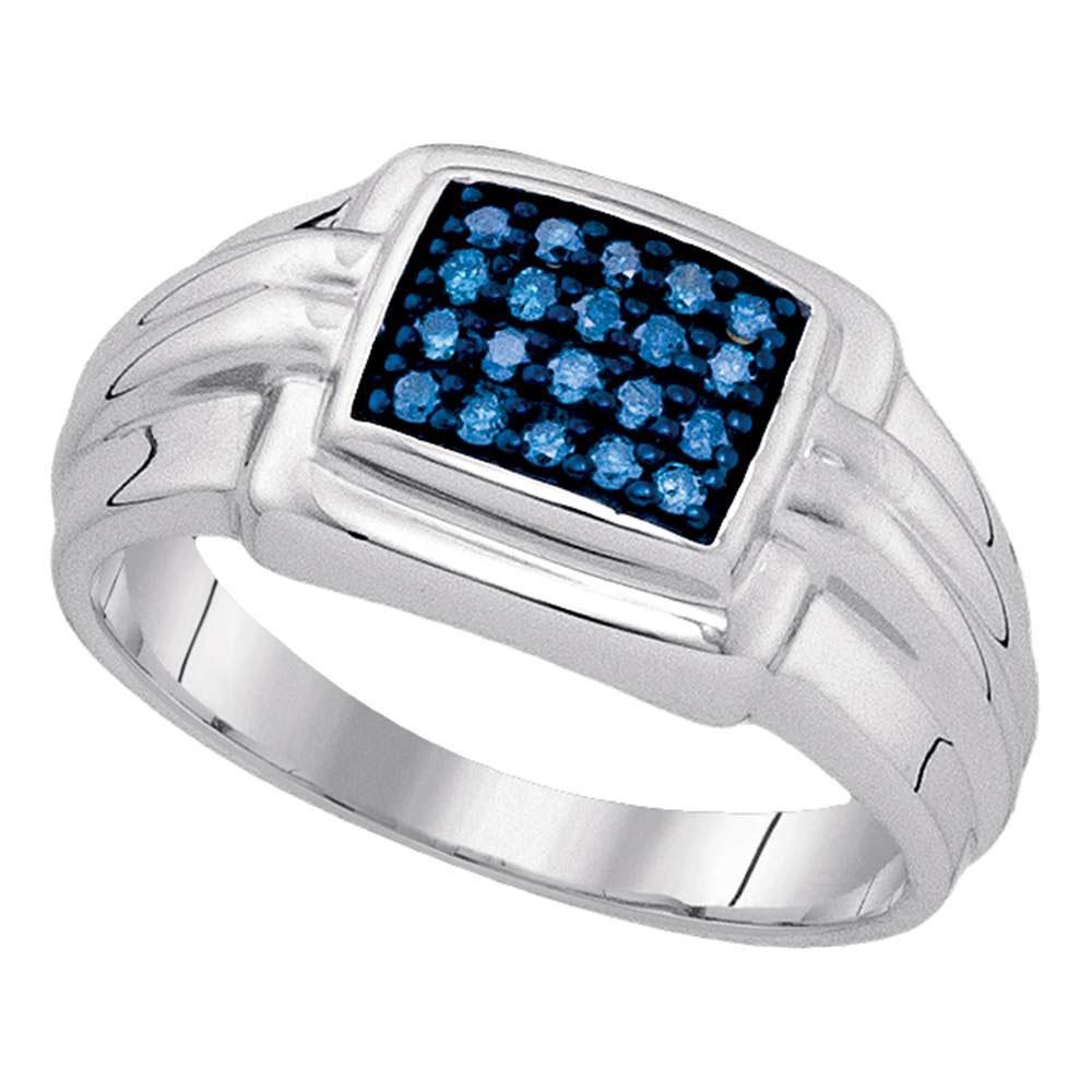 Sterling Silver Mens Round Blue Color Enhanced Diamond: Sterling Silver Mens Round Blue Color Enhanced Diamond Cluster Ring 1/4 Cttw -- Metal Type: Sterling Silver ; Item Number: 90256 ; Style: Clusters ; Ring Size: Ring size selectable ; Carats Total Weig