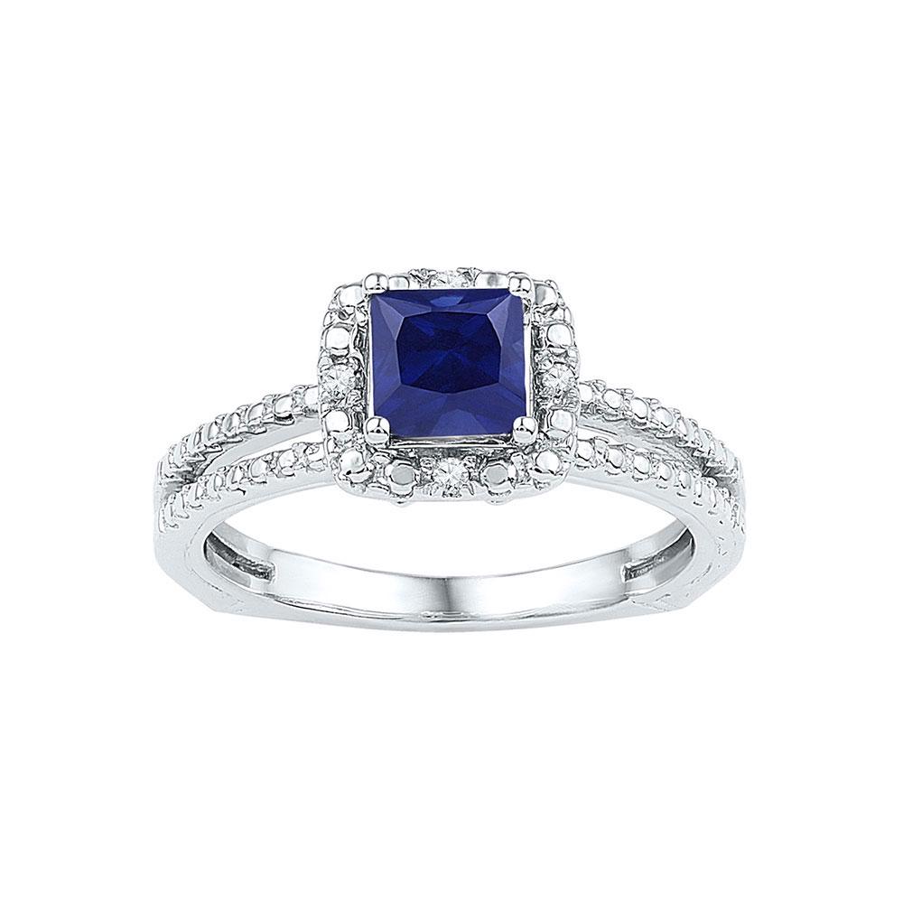 Sterling Silver Womens Princess Lab-Created Blue Sapphi: Sterling Silver Womens Princess Lab-Created Blue Sapphire Solitaire Ring 7/8 Cttw -- Metal Type: Sterling Silver ; Item Number: 103790 ; Style: Solitaires ; Ring Size: 7 ; Carats Total Weight *: 7/8 C