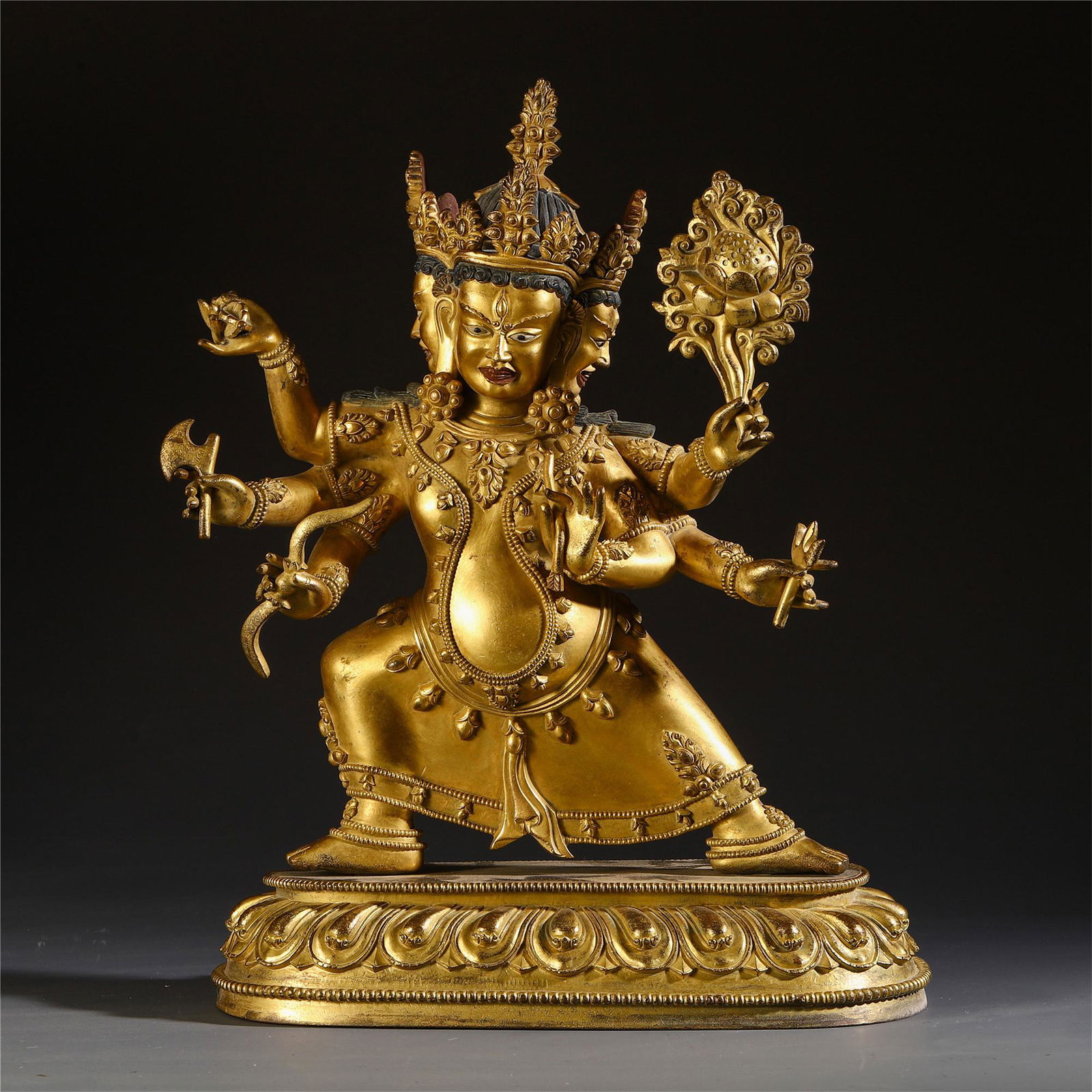 A CHINESE TIBETAN GILT BRONZE BUDDHIST MAHAKALA ON (1 of 7)
