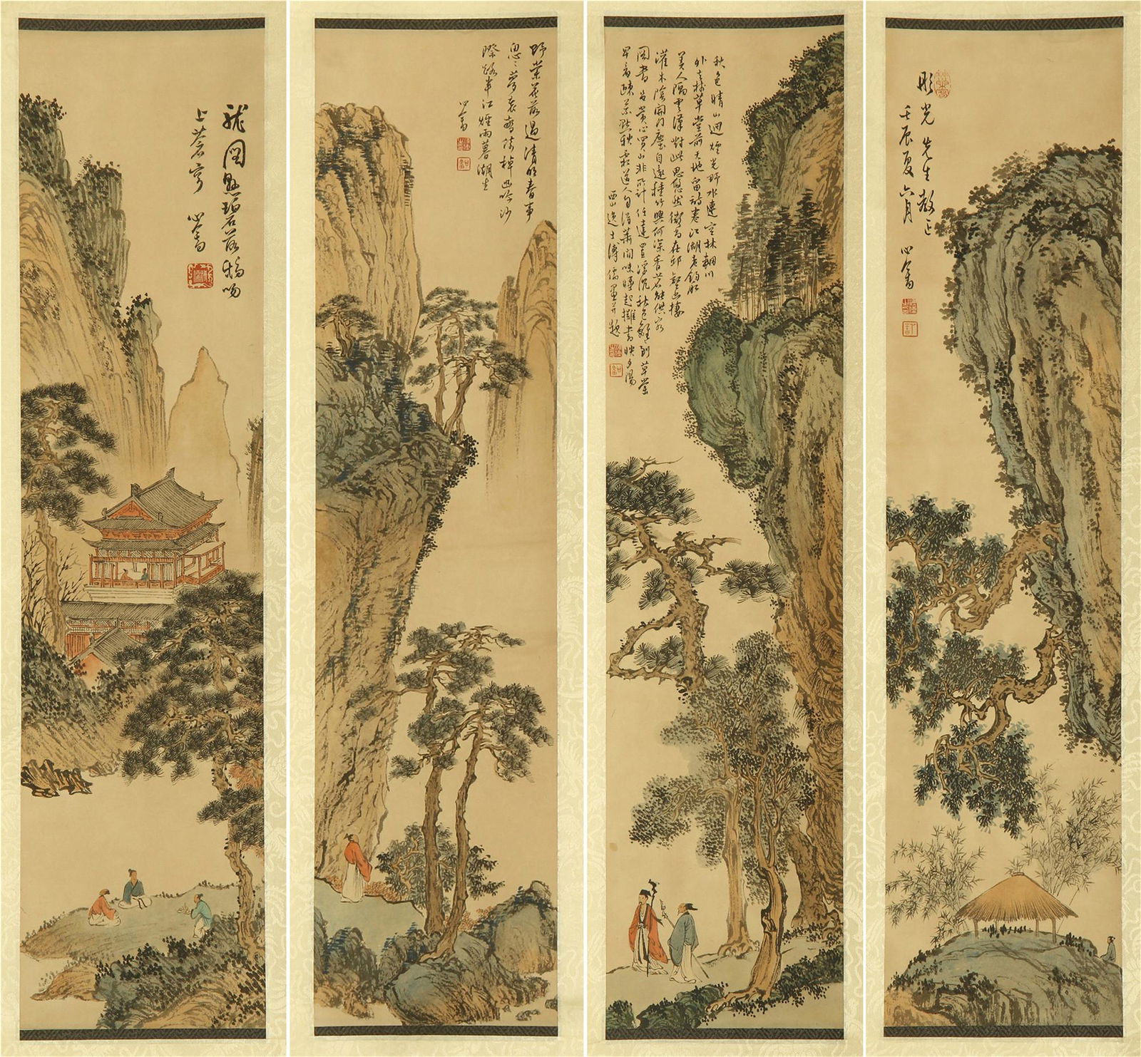 FOUR PANELS OF CHINESE SCNLL PAMTING OF PU RU: Image only size 65 cm by 16 cm. Shipping cost $30 to US 48 states and $100 for oversea International delivery. Local pickup at our office available but need pay in advance. Combined shipping available