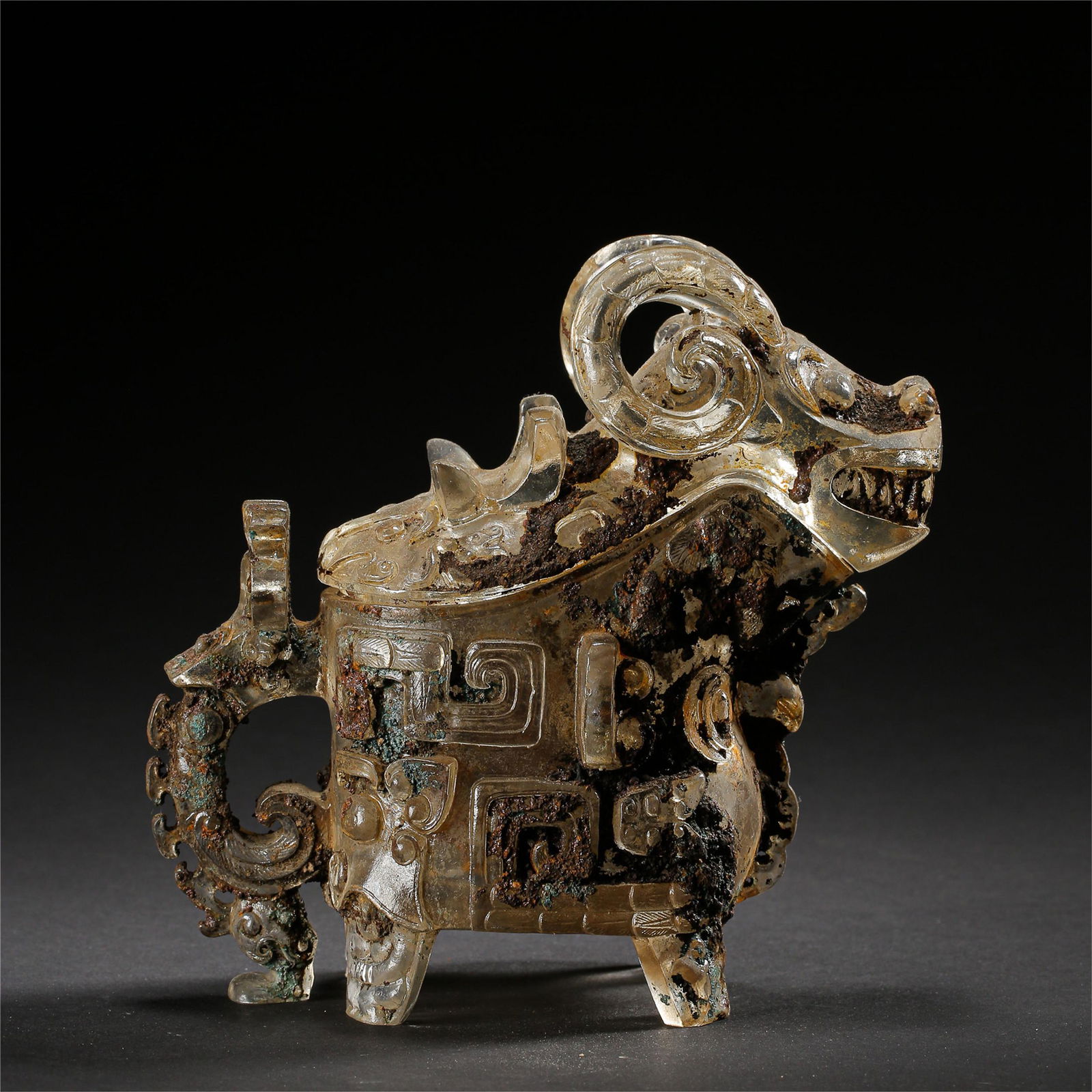 A CHINESE GLASS BEAST HANDLED JUE CUP HAN DYNASTY (1 of 8)