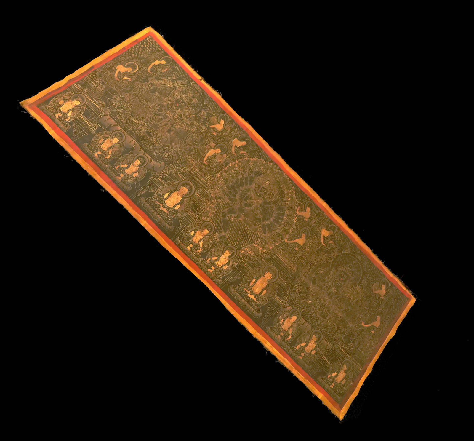 LARGE TIBETAN THANGKA OF SEATED BUDDHA GUANYIN ON CLOTH (1 of 11)