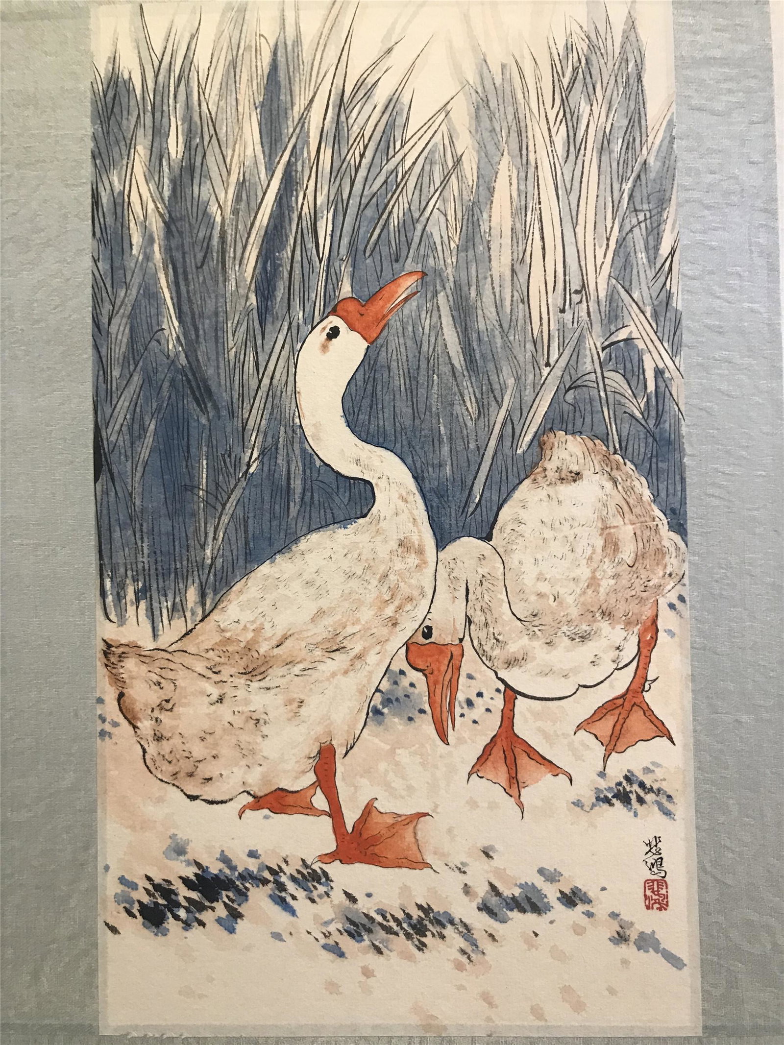 ONE PAGE OF CHINESE ALBUM PAINTING OF GOOSE BY XU: ONE PAGE OF CHINESE ALBUM PAINTING OF GOOSE BY XU BEIHONG. Image only size 16 cm by 27 cm. Shipping cost $30 to US 48 states and $100 for oversea International delivery. Local pickup at our office ava