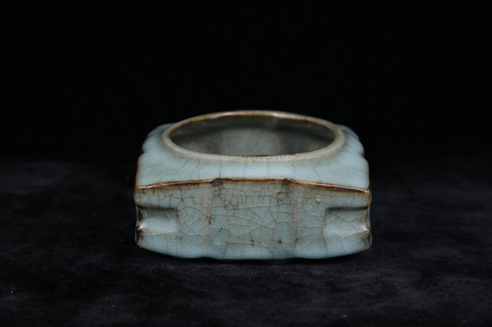 CHINESE PORCELAIN CRACKED GLAZE CONG SQUARE VASE: CHINESE PORCELAIN CRACKED GLAZE CONG SQUARE VASE. H. 11 cm. Shipping cost $30 to US 48 states and $100 for oversea International delivery. Local pickup at our office available but need pay in advance.