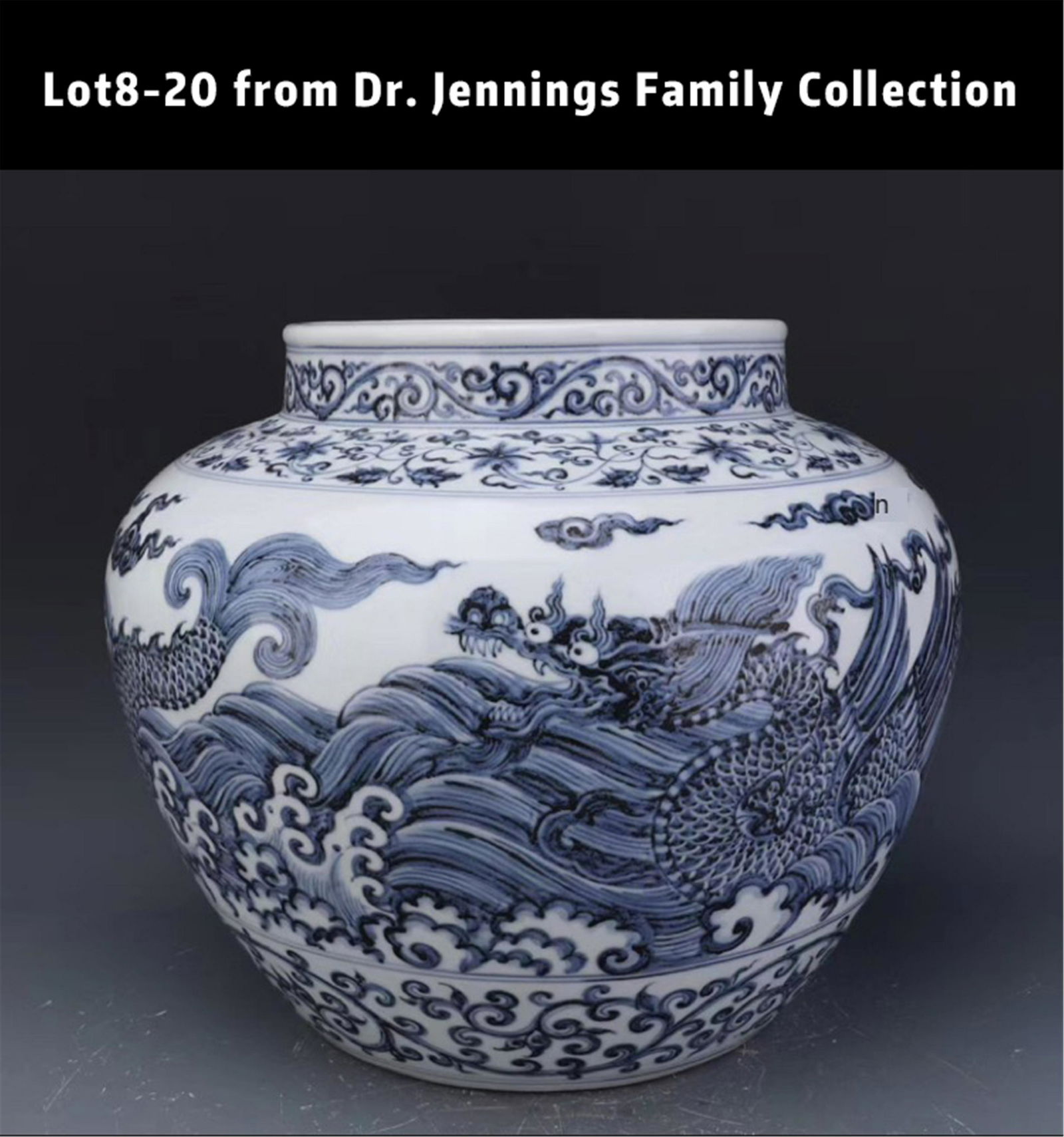CHINESE PORCELAIN BLUE AND WHITE DRAGON JAR FROM (1 of 7)